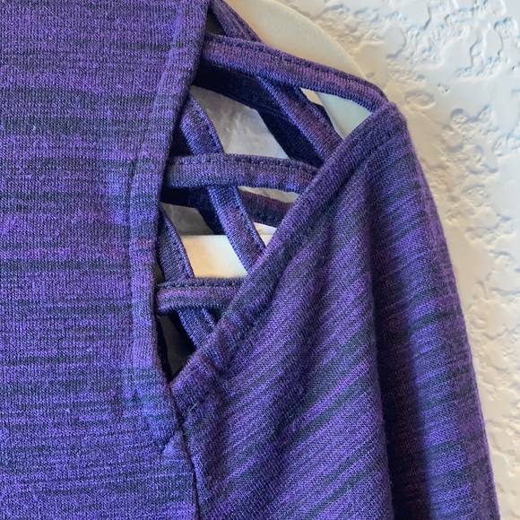 🌞Rock & Republic Heather Purple V Neck Crisscross Detail Long Sleeve Shirt A-75 - Picture 3 of 7